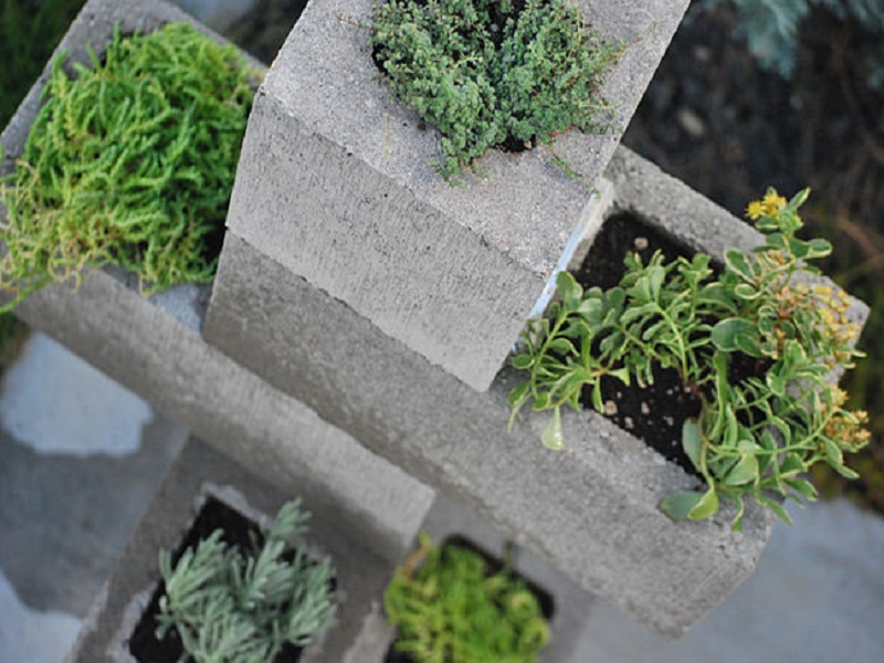 concrete blocks in garden 