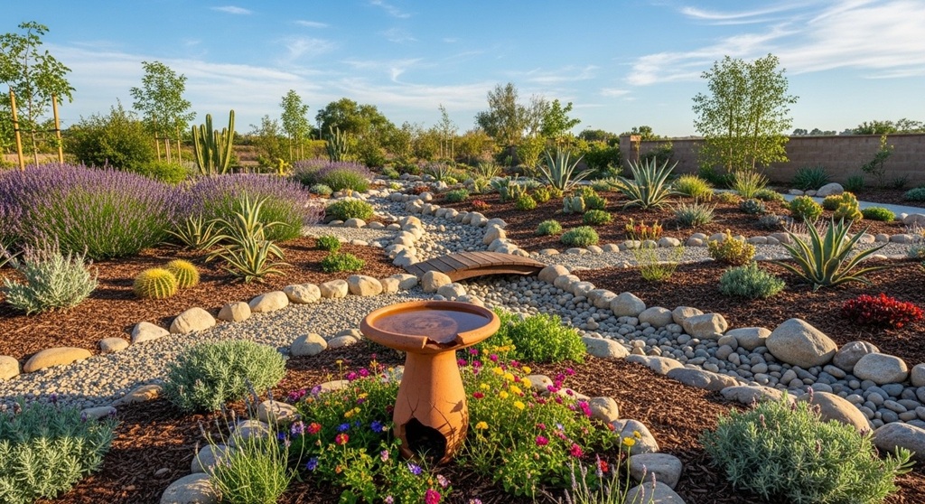 Efficient drip irrigation system in a water-wise garden