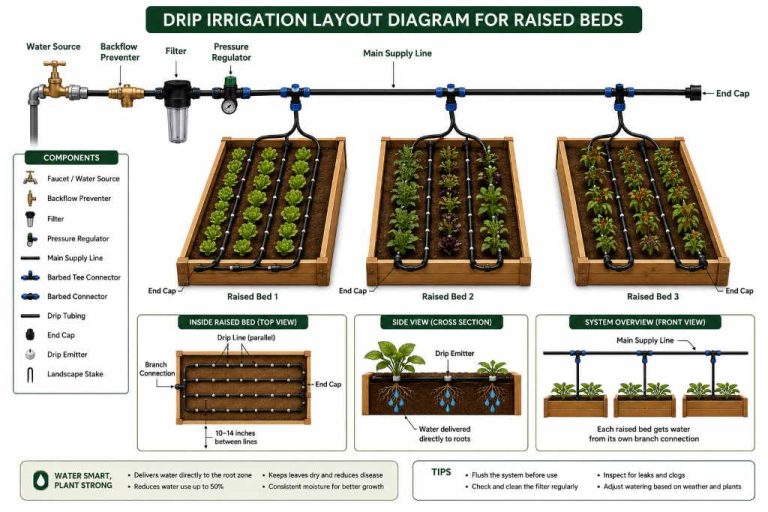 Drip Irrigation Layout Diagram for Raised Beds