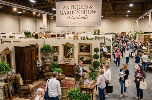 Exhibitors displaying antique furniture and decorative pieces at the Antiques & Garden Show of Nashville 2027